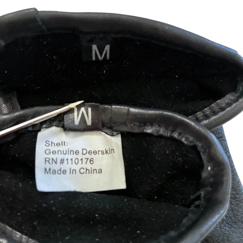 Deerskin Leather Black Winter Gloves - Size M / 7.5